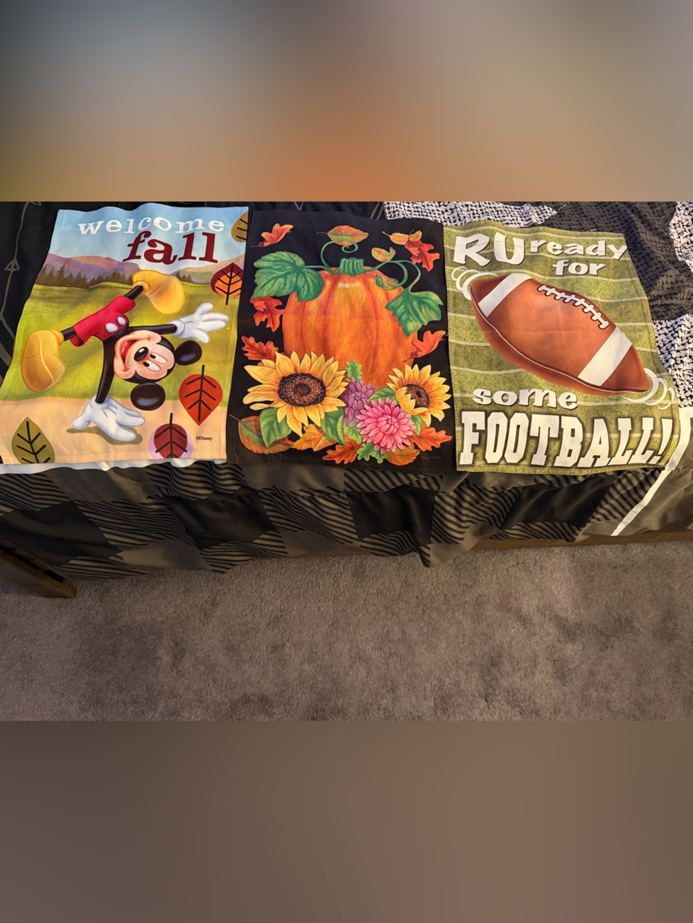 Set of 3 Fall Garden Flags with Pumpkin, Sunflower & Football Designs